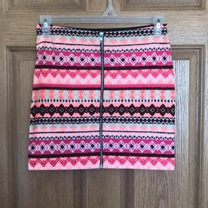 Tribal print neon body con skirt